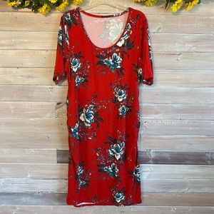 A.glow maternity red bodycon dress floral teal roses size xl
